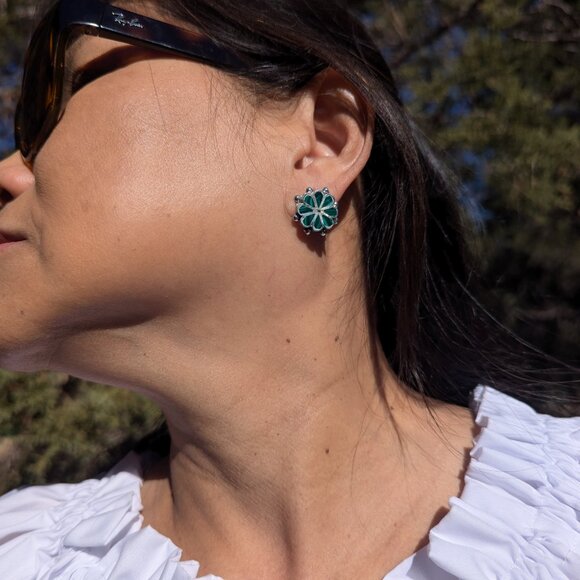 Handmade Zuni Hummingbird Inlay Multi Stone Dangle Earrings Native American ** - Picture 9 of 9